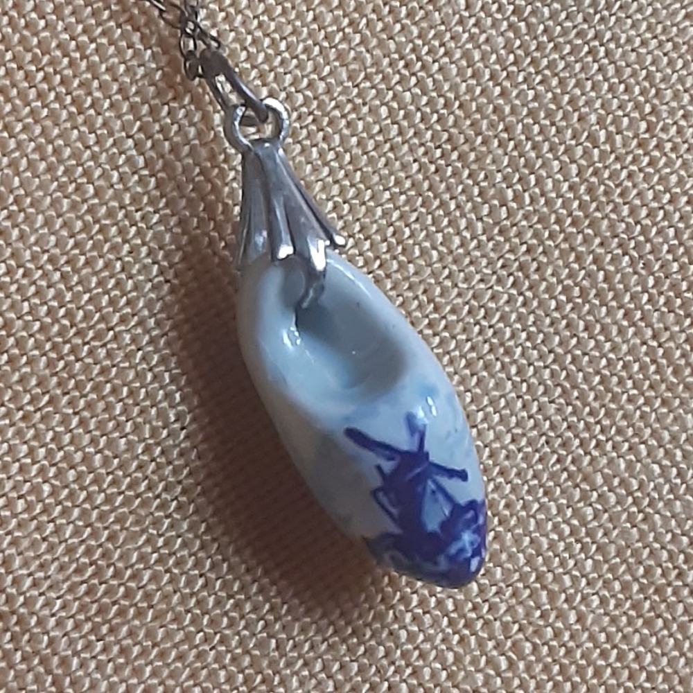 DELFT BLUE HANDMADE CLOG CHARM on 16" Sterling Chain